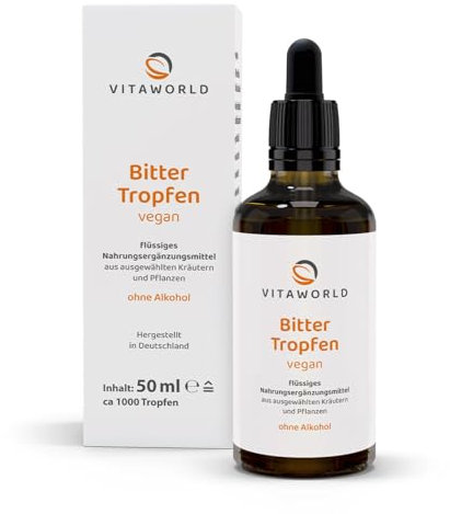 vitaworld Bitter Tropfen, ohne Alkohol, 9 ausgewählte Bitterstoffe, gewonnen aus wertvollen Kräuteressenzen. 50 ml