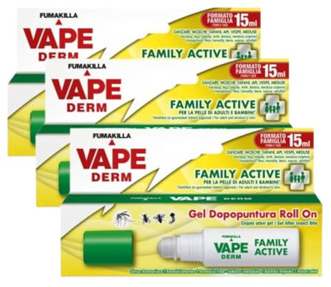 Vape Derm Family Active Gel Dopopuntura Roll On 15 ml, Sollievo Punture Insetti, Lenitivo Naturale, Senza Ammoniaca, Per Adulti e Bambini, Azione Rapida (3)