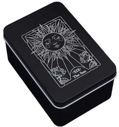 CREATCABIN Iron Tarot Cards Storage Box Tarot Card Holder Box Black Sun Metal Trinkets Case Tin Tarot Card Collection Boxes Deck Cases for Jewelry Fortune Telling Witchcraft Decor 3x5x2Inch
