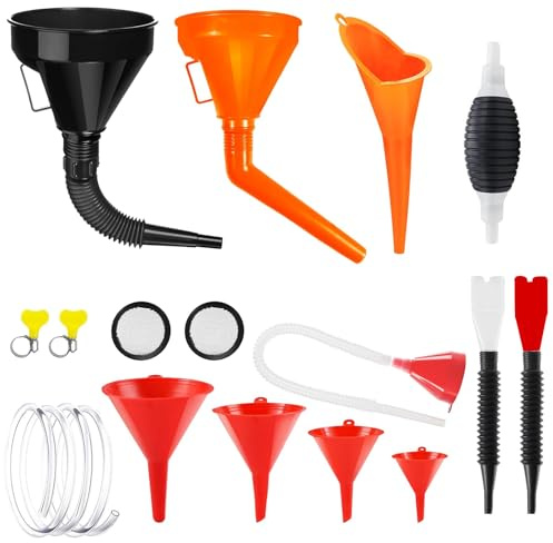 CafullCon EinfüLltrichter Set, 11 Stück Groß Öltrichter mit Schlauch & Auslauf, flexibles Kunststoff Trichter Set, Universal Auto Benzin Kraftstoff Trichter für öLwechsel Auto Werkstatt Haushalt
