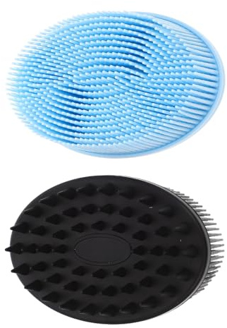 TOGEVAL Brosse De Bain En Silicone Lot 2 Pièces Taille Moyenne Pour Bébé Exfoliante Douce Noire Et Bleue Accessoire De Bain Confortable Pour Massage Corporel Et Nettoyage Quotidien