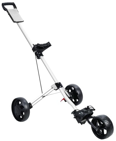 Bigougem 3-Wheel Golf Trolley, Lightweight Foldable 3 Wheel Golf Push Cart with Foot Brake, Bag Holder, Tee Holder, Scorecard Board, Golf Scorer and Ball Mount