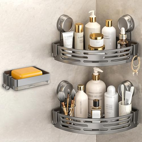 3 Piezas Estanteria Baño Organizador Estante Ducha Accesorios Sin Taladro Tornillos Jabonera Soporte Bathroom Organizer Decoracion Esquinera Hower Shelf Baldas Esta Estantería Jabonera Ventosas
