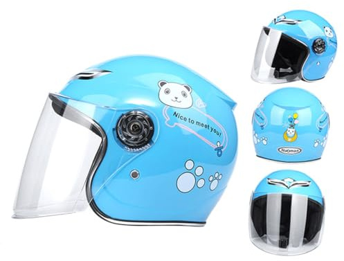 MUELODSIC Casque Garçon et Filles à Motif Dessin Animé Bleu Ciel Casque Intégral en Polypropylène Grosse Visière Transparente Doublure Intérieure Respirante Protection pour Vélo