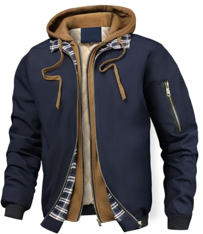 Oanviso Veste De Baseball pour Homme Manteau à Capuche Chaud Epaisse College Jacket Bomber Blouson pour Automne Hiver Zippée Vestes Coup-Vent A Marine L