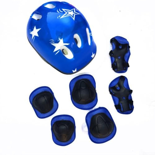 Juego de casco y equipo de protección 7 en 1 para niños con rodilla, codo, muñequeras para ciclismo, patinaje, patinaje sobre ruedas, niños y niñas de 5 a 16 años (azul)