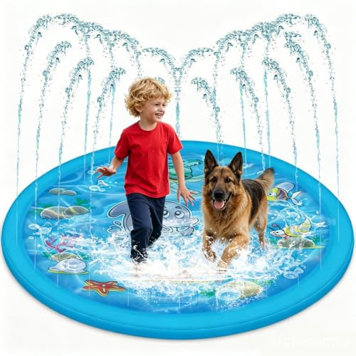 Dog Pool, Paddling Pool for Kids Foldable Outdoor Sprinkle and Splash Water Play Mat for Summer Garden Beach Backyard, Water Toy for Pets Girls Boys (150cm/59in)