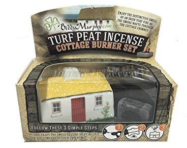 Biddy Murphy Irish Gifts Irish Turf Ceramic Cottage Candle Burner with 12 Irish Peat Briquettes Made in Co. Tipperary