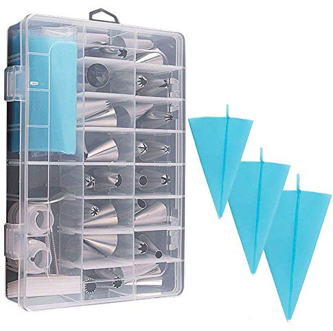 CRIVERS Confezione da 39 tubetti Custodia. Include Punte, beccucci Grandi, accoppiatori, Sacchetti da Pasticceria in Silicone, Unghie Floreali, glassa Liscia, Acciaio Inossidabile, 2