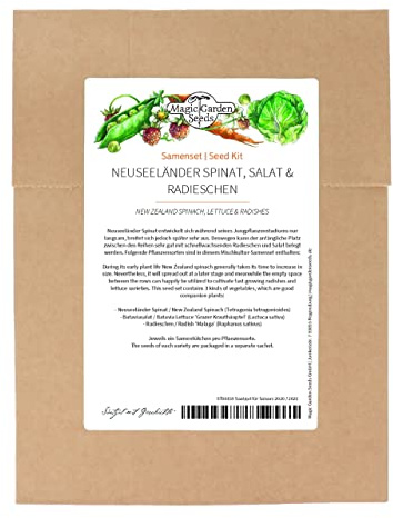 Espinaca, lechuga y rábanos de Nueva Zelanda- Set de de semillas con 3 plantas ideales para el cultivo intercalado