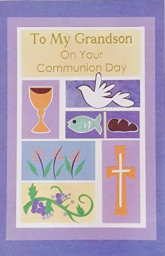To My Grandson On Your Communion Day Greeting Card - May the Holy Spirit Fill You with Grace and Help You To Bear Witness to Christ in The World
