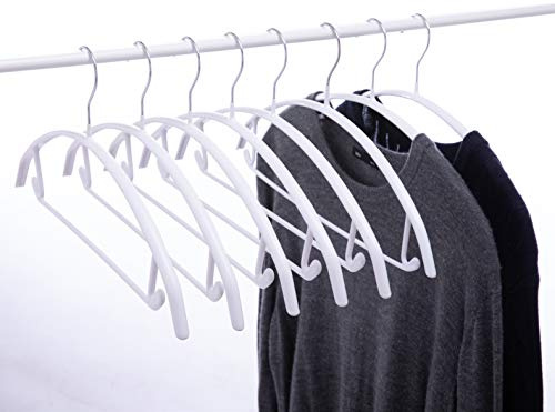 Cocomaya Metal Hangers with Non-Slip Rubber Coating, No Shoulder Bumps, Contour Design with Pants Bar for Sweaters & T-Shirts, White, 16.5 Inch, Pack of 10