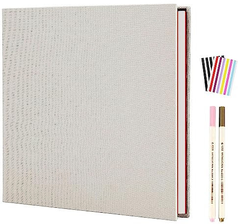 AIOR Selbstklebende 10x15 Fotoalbum Einkleben und zum Selbstgestalten, Groß Leinen Scrapbook 40 weißen Seiten, Hochzeit Jahrestag Geburtstag Geschenke, Beige (28x27cm)