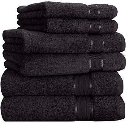 Mixibaby Handtuch 6er Set 2X Duschtuch 2X Handtuch 2X Gästetuch 100% Baumwolle Frottee, Farbe:Schwarz