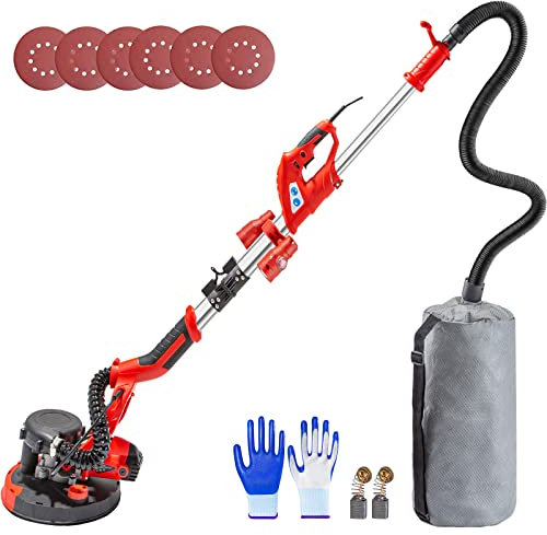 Mophorn Lijadora de Pared 750W, Pulidora de Obra Seca 750W, Lijadora Telescópica para Paredes y Techos, Lijadora Jirafa, Ideal para Lijar Techos y Paredes, Plegable con Luz LED y Bolsa de Vacío