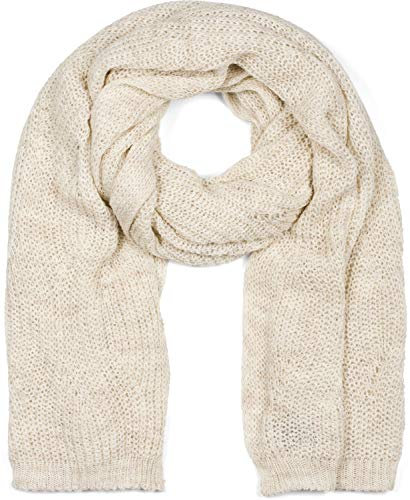 styleBREAKER Unisex Strick Schal mit Wellenmuster, Uni Winter Strickschal einfarbig, locker gestrickt, Lochstrick Muster 01018163, Farbe:Beige