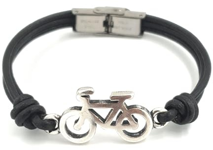 Nanaleja Pulsera bicicleta hombre y mujer cuero y cierre de acero inoxidable - regalos originales para ciclistas - pulsera personalizada - hecho en España (Medida única adaptable)