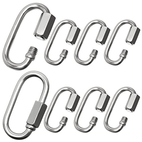 Lot de 8 mousquetons de verrouillage en acier inoxydable, connecteur de chaîne à maillons rapides très résistants, pour l'escalade, la pêche, la randonnée, les voyages