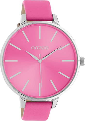 Oozoo Vintage Damen Uhr - Silber Armbanduhr Damen mit 16mm Lederarmband in Rauchpink- Analog Damenuhr in rund C10984.