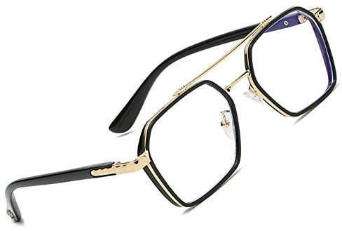 Brille Blaulichtfilter Vintage Retro Blaulichtfilter Brille Ohne Stärke für PC Handy und Fernseher Gaming Blaufilter mit Brillenetui Schwarzes Gold