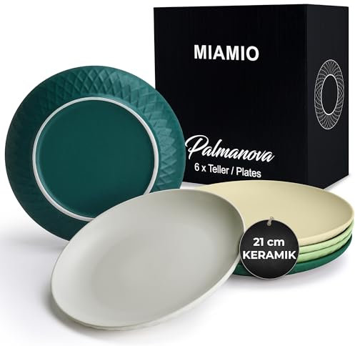 MIAMIO - 6er Geschirrset/Teller Set modern aus Keramik für 6 Personen - Palmanova Kollektion (Grün, Kleine Teller (6x))