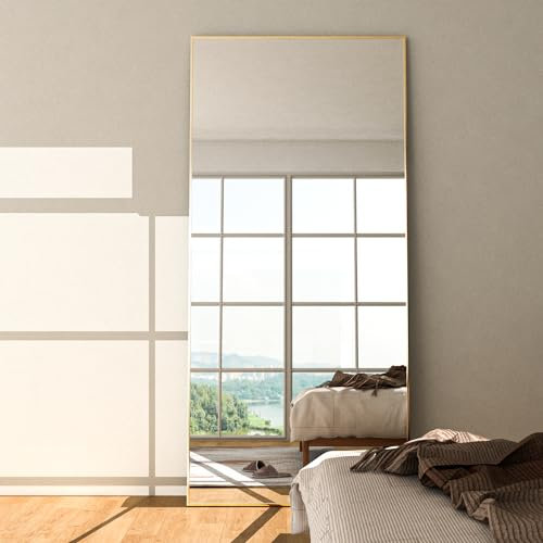 NEUWEABY Full Length Mirror 165x60 cm Floor Mirror Large Gold Body Rectangle for Bedroom Living Room Aluminum Alloy Frame Standing Hanging or Leaning Against Wall