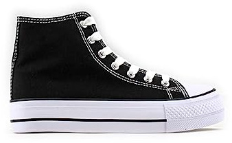 MODELISA - Zapatilla Alta Lona Plataforma con Cordón Estilo Casual Mujer (Negro, Numeric_39)