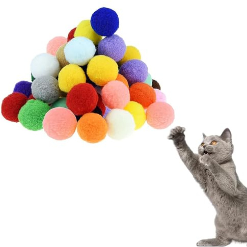 Vebetter Pelotas De Juguete para Gatos, 10 Piezas Pelotas Grandes De Juguete para Gatos, 5 CM, Suaves Pompones para Gatitos, Bolas Peludas, Juguete Interactivo, Juguete De Juego.