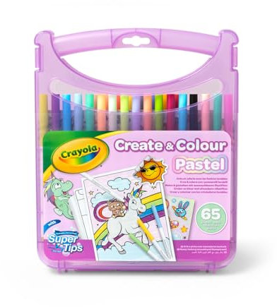 CRAYOLA Pastel Create & Carry Case | 65+ Pieces Including Markers, Stickers, Line Art | Ages 4+