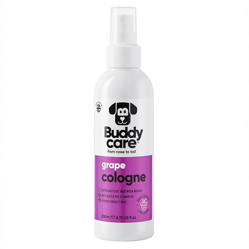 Buddycare | Eau de Cologne pour chien - Parfum poudré doux pour chien - Rafraîchit entre les lavages de chien, Raisin, 200 ml (1 paquet)