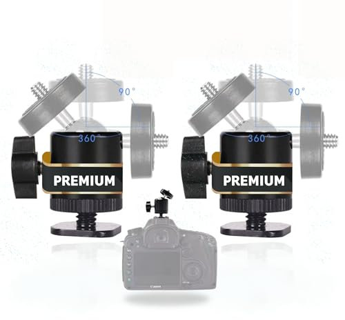 TronicXL 2 cabezales esféricos de alta calidad de 360° con adaptador de zapata de flash, soporte para zapata caliente, soporte para zapata fría de 1/4, kit de montaje para fotografía, rótula, zapata