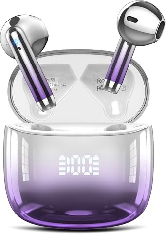 Ecouteurs Bluetooth Sans fil, Écouteurs Bluetooth 5.3, Oreillette Bluetooth HiFi Stéréo avec 4ENC Mic, Mini Casque Bluetooth Sans fil avec Écran LED, 40H, Étanche IP7 Écouteur, Contrôle Tactile,Violet