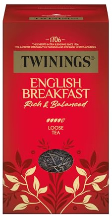 Twinings ENGLISH BREAKFAST Schwarzer Tee lose in der Tee-Dose - kräftiger Schwarztee aus hochwertigen Teeblättern, gepflückt in Sri Lankas & Indiens besten Teegärten (200g)