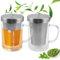 WIYETY 2 vasos de té con tapa y colador, 500 ml, taza de té de cristal con mango, taza de té de cristal resistente al calor, taza de té con colador, adecuada para preparar té y té perfumado