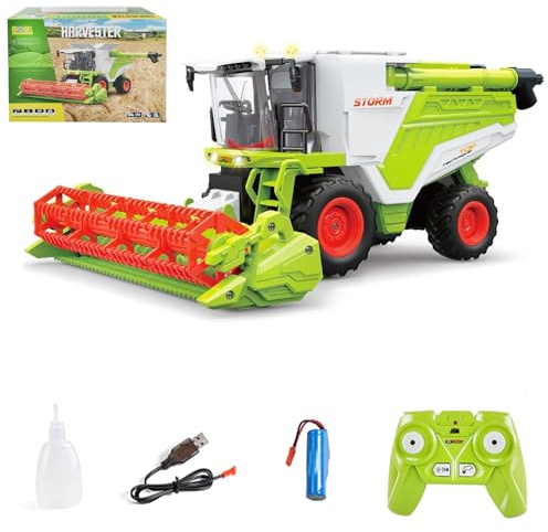 Moissonneuse télécommandée pour grands enfants à partir de 3, 4, 5, 6 ans, moissonneuse-batteuse télécommandée avec pulvérisations, lumière et son, tracteur télécommandé, cadeaux de fête pour, style B