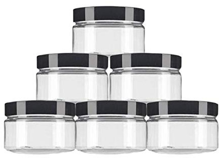 Lot de 6 pots cosmétiques vides rechargeables en plastique transparent de 250 g avec couvercle noir pour crème, lotion, pommades, nourriture, maquillage