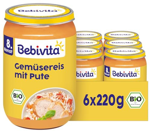 Bebivita Menüs ab 8. Monat Gemüse-Reis mit zarter Pute, 220g 6er Pack (6x220g)