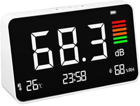 LCD-Display-Dezibelmessgerät, DM219N 30-130 DBA 3-in-1-Schallpegelmesser mit Temperatur- und Luftfeuchtigkeitserkennung für Heimschulbibliothek, Büro, Fabrikwerkstatt