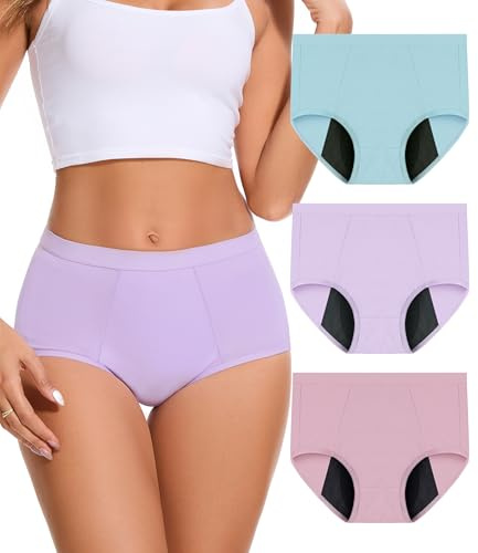 Bobelle Wear Incontinence Pants for Women, Leak Proof Washable Reusable High Absorbency Period Underwear, Heavy Flow Bladder Leak 3 Pack (Multicolor01, L)