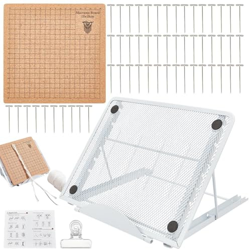 18 x 18 cm in macramè e set di supporto in metallo macramè con morsetto, tavola macramè con supporto regolabile con anelli portachiavi girevoli, strumento per fissare e montare