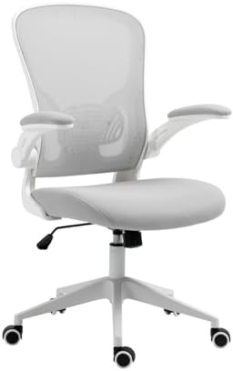 Office Products Bürostuhl Chios mit Verstellbaren Armlehnen/Ergonomischer Schreibtischstuhl mit Netzbespannung/Lordosenstütze / 360° Drehstuhl, Grau/Office Chair