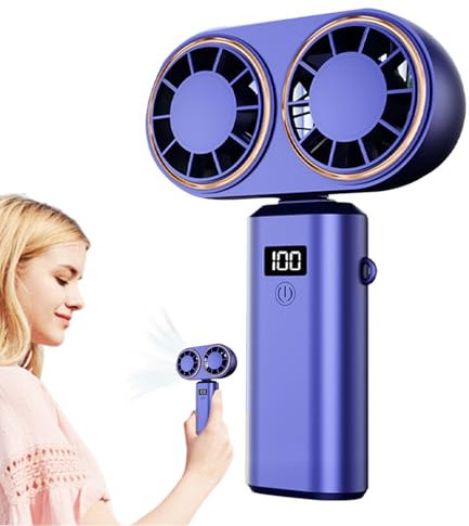 Mini ventilateur portable, ventilateurs de main-d'œuvre à 3 vitesses avec lampe de poche d'affichage électrique, batterie rechargeable USB, refroidissement personnel léger pour les femmes Men Hen Inté