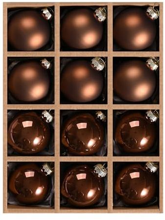 DN DECONATION Weihnachtskugeln Set, 12-teilig - Braune Glaskugeln 6cm Christbaumkugeln mit Aufhängung, Weihnachtsbaumschmuck Kugeln für Tannenbaum Deko, Halloween & Festtagsdekoration