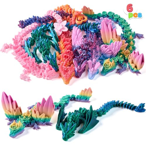 JOYIN Juego de 6 piezas de dragón impreso en 3D, juguete para niños y adultos, juguete de huevo de dragón 3D para cumpleaños infantiles, para regalos de cumpleaños infantiles