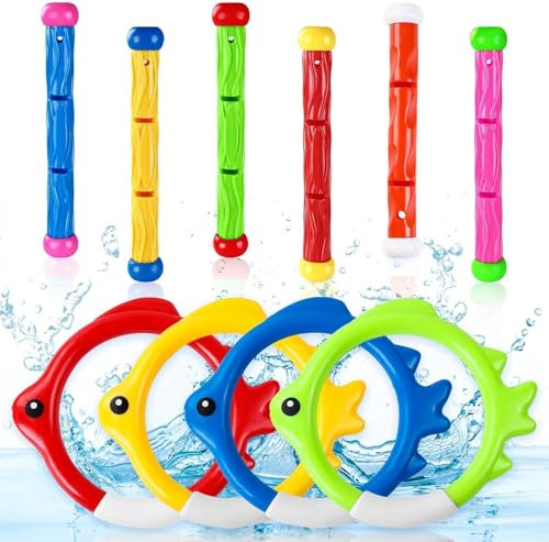 Amyang 10PCS Pool Diving Swim Toys Colorful Underwater Training Sinking Throwing Dive Rings Sticks for Kids Summer Pool Swimming Party Favor Games