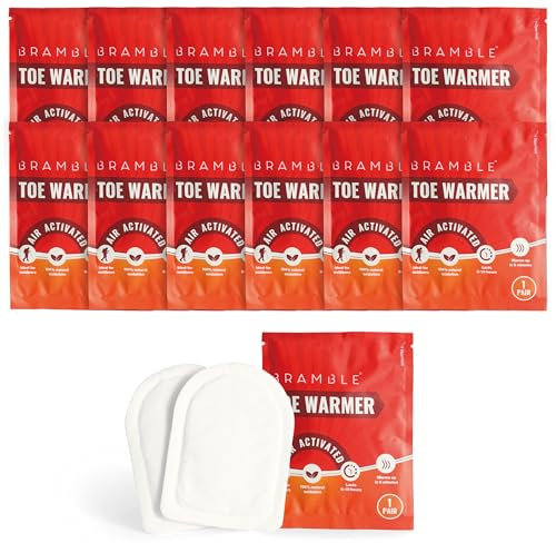 Bramble – Zehenwärmer zum Aufkleben (12 Paar, insgesamt 24) – Ultradünne Flicken zum Aufkleben für Schuhe und Stiefel – Luftaktiviert und geruchsfrei Fußwärmer – Bis zu 10 Stunden Wärme