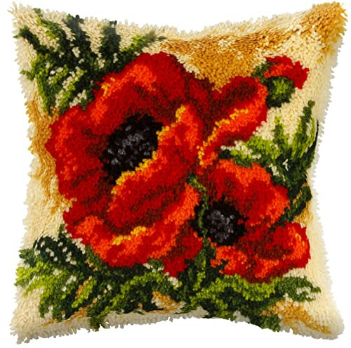 Orchidea - Latch Hook Cushion Kit - Poppy - Printed Canvas - 4.5 Count - for Adults - 4087