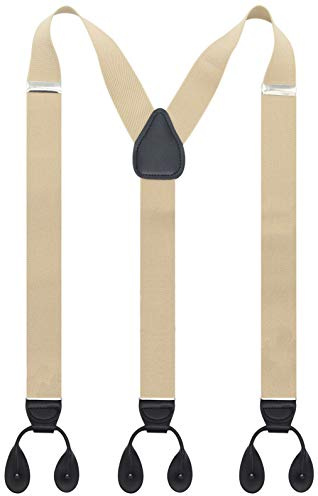 Timiot Y Back Button 1.4 Suspenders for Men with Stylish Leather Button Ends Durable Long Lasting Stretch Ultimate Fashion (Champagne)