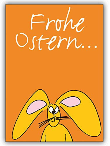 16 Osterkarten (16er Set): Lustige Osterkarte mit Osterhasen auf frühlingshaftem Orange • fröhliches Premium Grußkarten mit Ostermotive im Set mit Umschlägen für Freunde, Familie und Kollegen