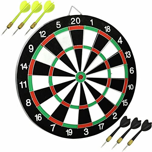 The Magic Toy Shop 17 Dartboard Set with 6 Steel Tip Darts - Double Sided Target Board, Durable Steel Wire, Mounting Bracket, 2-in-1 Game - for Indoor Family Fun, Friendly Competitions, Games Room